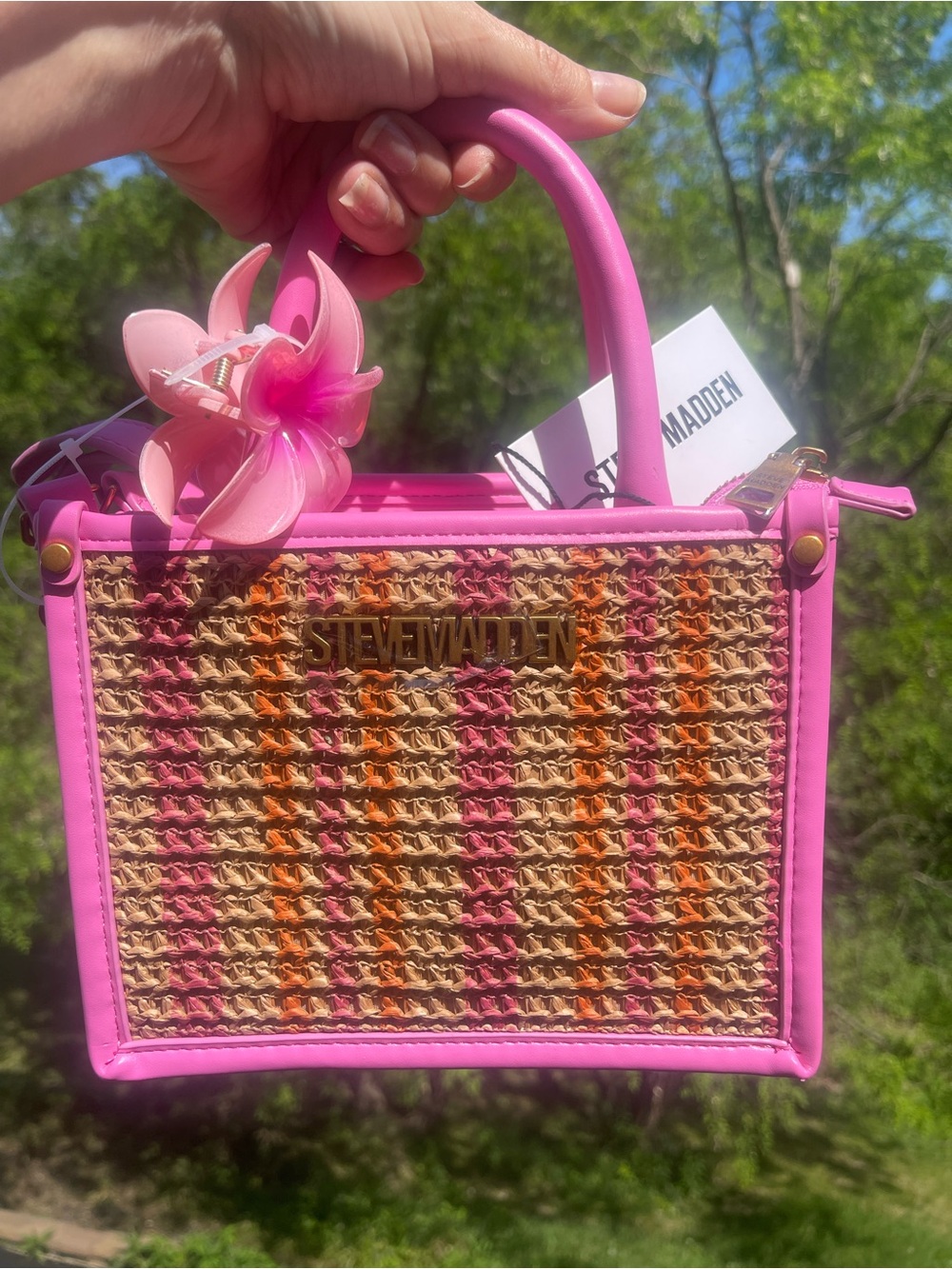 Steve Madden Pink Woven Straw Mini Tote Crossbody Bag - 2 strap options